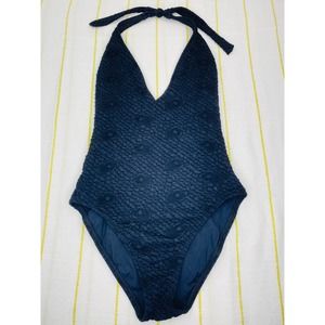 La Blanca Black One Piece Halter Swimsuit Womens 10 Tonal Floral Slimming Retro